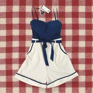 Navy Blue and White Polka Dot Romper